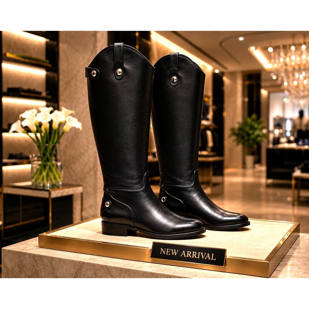 INC International Concepts Aleah Leather Boots - Black - size 6